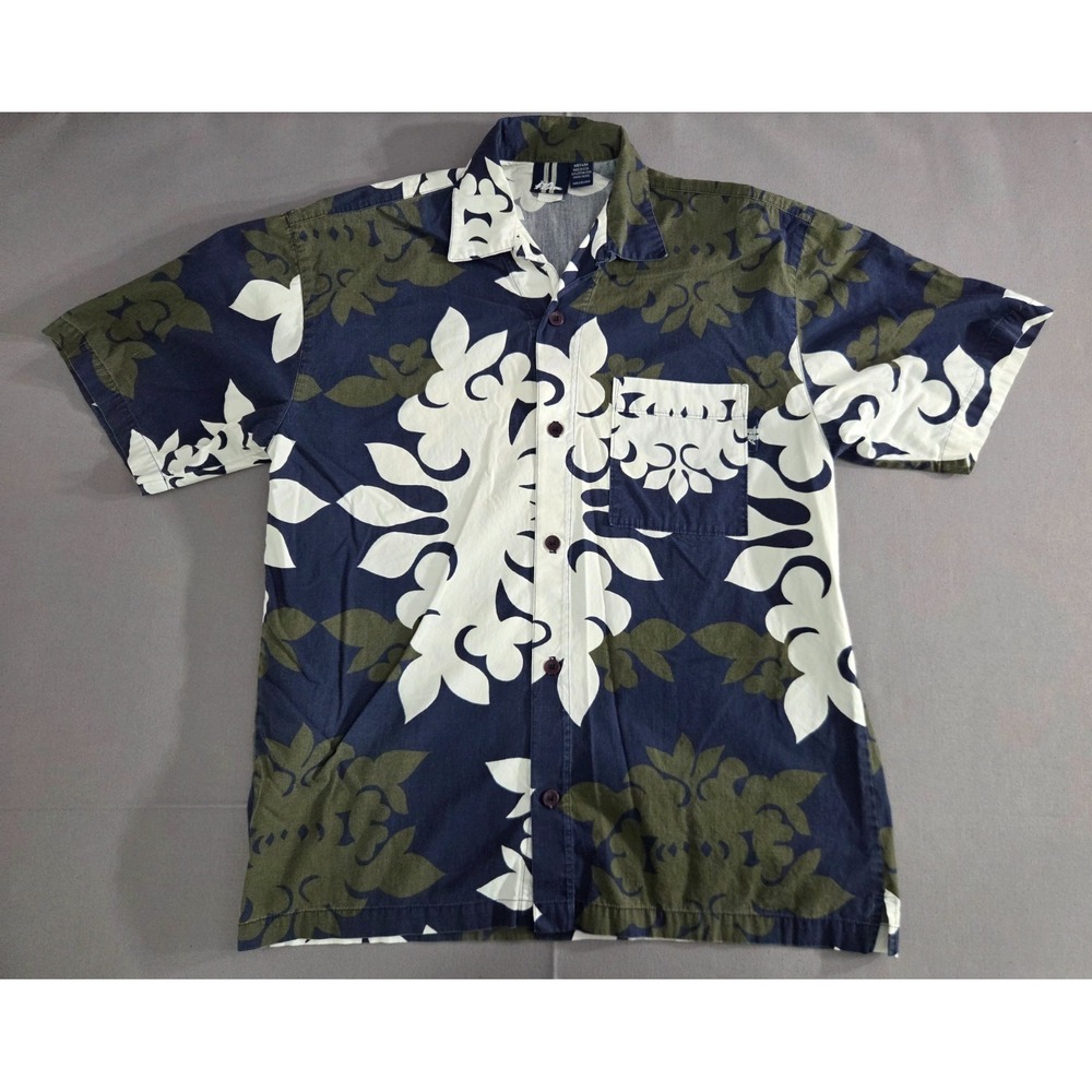 Vintage No Fear Shirt Mens Medium Blue White Floral Button Up Relax Fit Polo Y2K